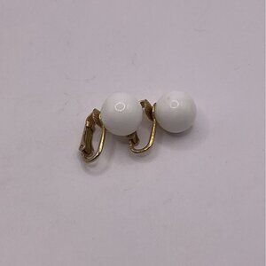 Vintage White Sphere Gold Clip On Earrings Jewelry Accessory